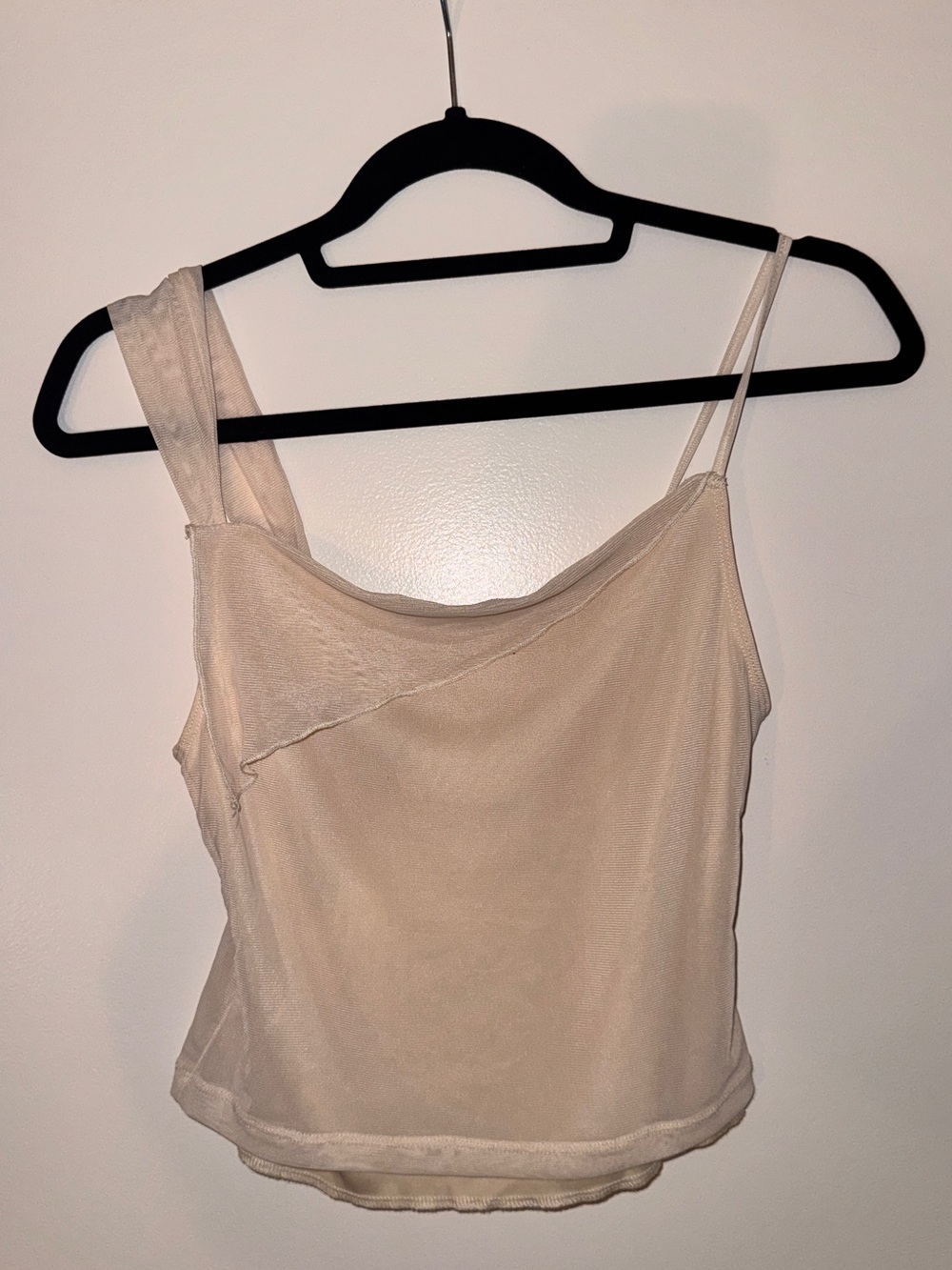 White Fox Boutique Cream Asymmetrical Strap Cami